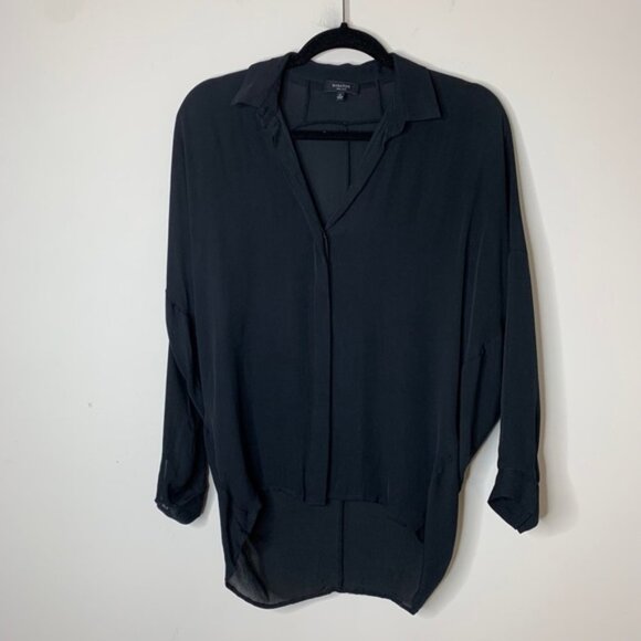 Aritzia Babaton Blouse High Low Hem Silk Button Down Black 3/4 Length Size XS - Picture 5 of 10